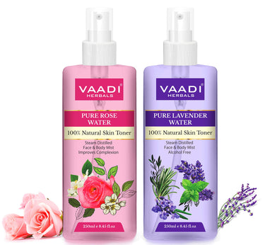 Vaadi Herbals Pvt. Ltd Pack Of 2 - Rose Water & Lavender Water - 100% Natural & Pure, 250 ml (Pack of 2)